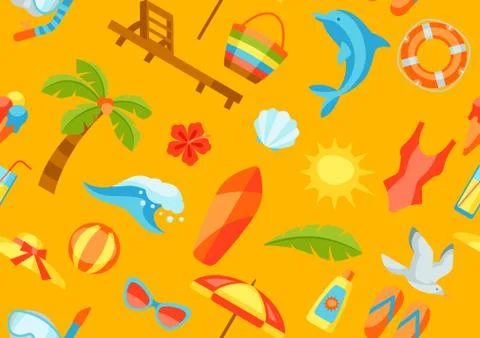 Seamless pattern with summer and beach objects. Stock Illustration