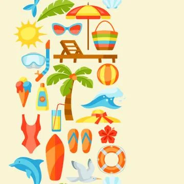 Seamless pattern with summer and beach objects. Stock Illustration