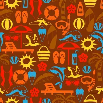 Seamless pattern with summer and beach objects. Stock Illustration