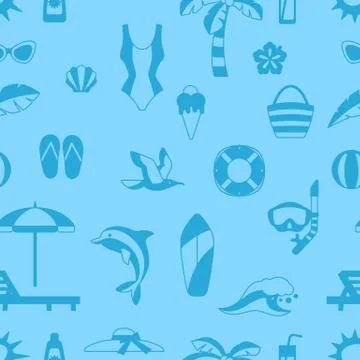 Seamless pattern with summer and beach objects. Stock Illustration