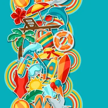 Seamless pattern with summer and beach objects. Stock Illustration