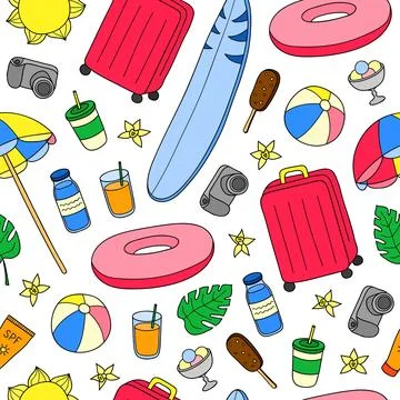 Seamless pattern with summer and vacation items. Stock Illustration