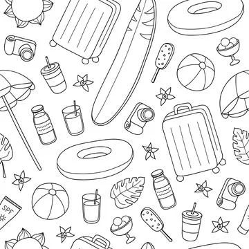 Seamless pattern with summer and vacation items. Stock Illustration