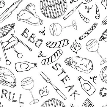 Seamless Pattern of Summer BBQ Grill Party. Glass of Red, Rose and White Wine 스톡 일러스트