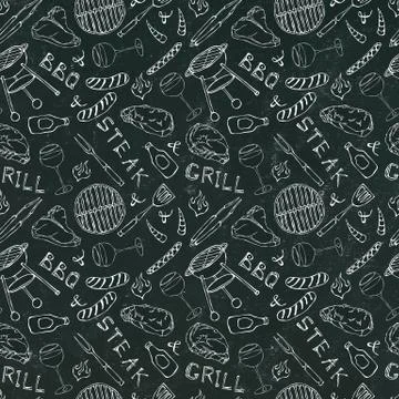 Seamless Pattern of Summer BBQ Grill Party. Glass of Red, Rose and White Wine Illustration