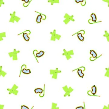 Seamless pattern summer beach diving mask, tube, flippers background with tem Illustrazione stock