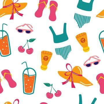 Seamless pattern with Summer beach elements. Travel Fun Seamless Pattern with Stock Illustration