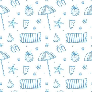 Seamless pattern with summer beach elements 스톡 일러스트
