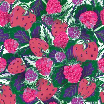 Seamless pattern with summer berries, vector illustration 스톡 일러스트