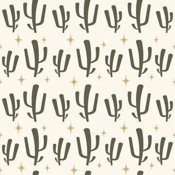 Seamless pattern summer cactus on desert with stars Stock Illustration