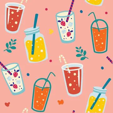 Seamless pattern with summer drinks. Refreshing cocktail. Summer seamless pat Illustrazione stock