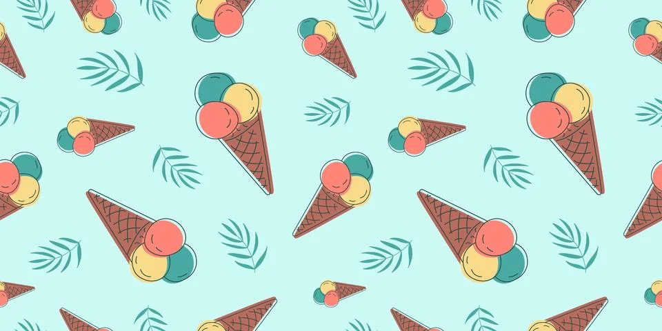 Seamless pattern with summer elements on blue background Stock Illustration