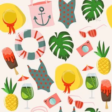 Seamless pattern with summer elements Stock Illustration