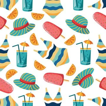 Seamless pattern with summer elements Stock Illustration