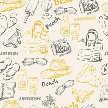 Seamless pattern with summer elements in sketch style Stock Illustration