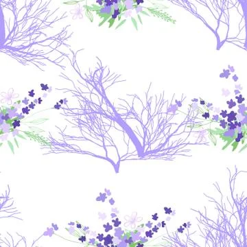 Seamless pattern with summer flowers and leaves on a white background Stock Illustration