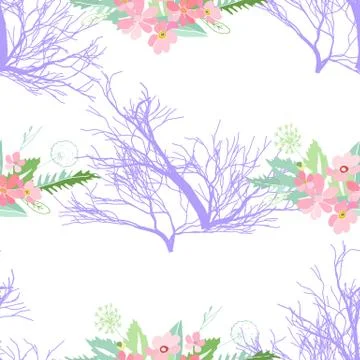 Seamless pattern with summer flowers and leaves on a white background Illustrazione stock