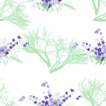 Seamless pattern with summer flowers and leaves on a white background Stock Illustration
