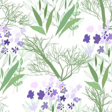 Seamless pattern with summer flowers and leaves on a white background Stock Illustration