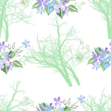 Seamless pattern with summer flowers and leaves on a white background Stock Illustration