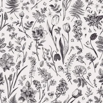Seamless pattern with summer flowers. Illustrazione stock