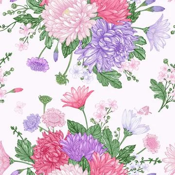 Seamless pattern with summer flowers. Illustrazione stock