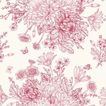 Seamless pattern with summer flowers. Illustrazione stock