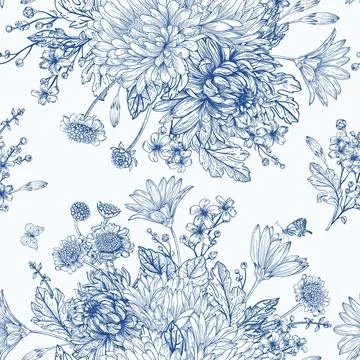 Seamless pattern with summer flowers. Illustrazione stock