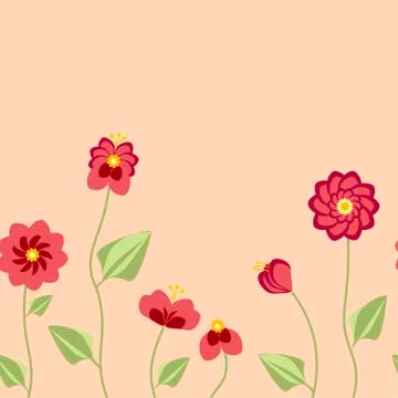 Seamless Pattern with summer flowers in pastel red colors Stock Illustration