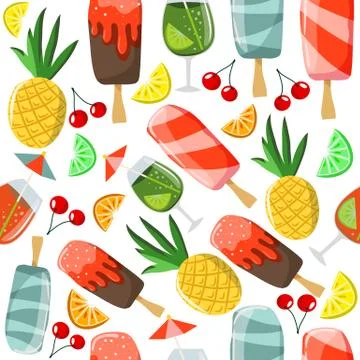 Seamless pattern with summer food and drinks Stock Illustration