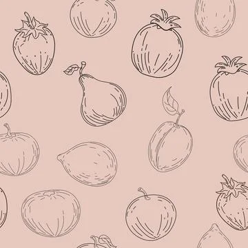 Seamless pattern summer fruits. Hand drawing sketch fruits Stock Illustration