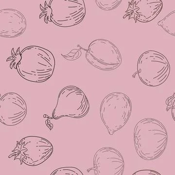 Seamless pattern summer fruits. Hand drawing sketch fruits Stock Illustration