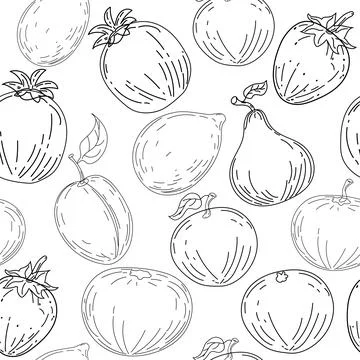 Seamless pattern summer fruits. Hand drawing sketch fruits Stock Illustration