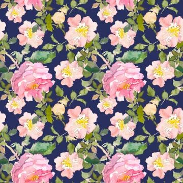 Seamless pattern of summer garden yellow and pink rose flower. Watercolor floral Stock Illustration