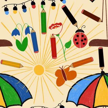 Seamless Pattern of Summer Gardenparty Stock Illustration