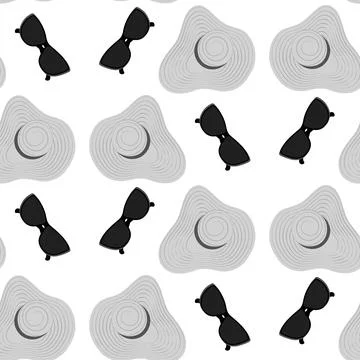 Seamless pattern of a summer hat with wide brim and stripes around and Stock Illustration