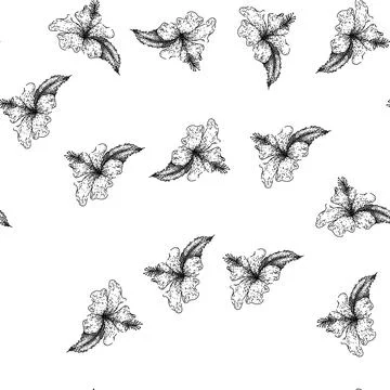 Seamless pattern summer hibiscus sketch hand drawn Stock Illustration