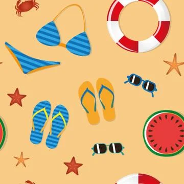 Seamless pattern summer holiday beach utensils Stock Illustration