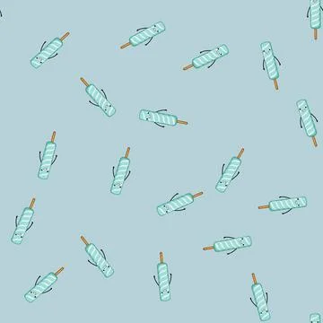 Seamless pattern summer ice cream character cartoon vector Stock Illustration