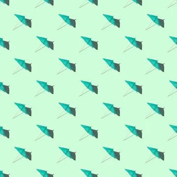 Seamless pattern of summer mockup with many green beach or cocktail umbrellas Stock Photos