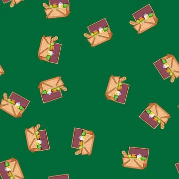 Seamless pattern summer picnic basket cartoon vector Illustrazione stock