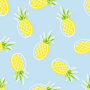 Seamless pattern summer pineapple on blue for textile fabric or wallpaper Illustrazione stock