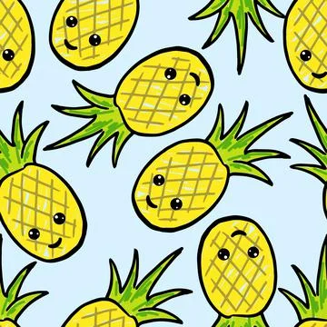 Seamless pattern summer pineapple on blue for textile fabric or wallpaper Illustrazione stock