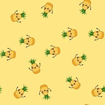 Seamless pattern summer pineapple character cartoon vector Stock Illustration