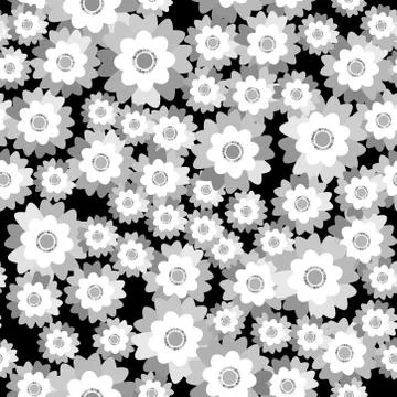 Seamless pattern summer spring flowers cornflower, pansy on black background. Stock Illustration