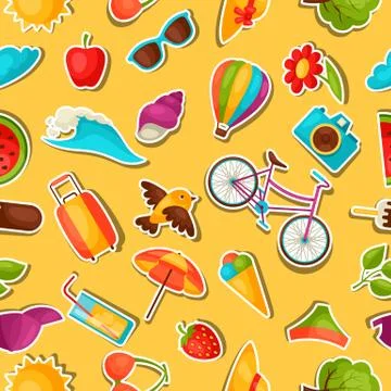 Seamless pattern with summer stickers. Background made without clipping mask Stock Illustration