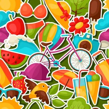 Seamless pattern with summer stickers. Background made without clipping mask Stock Illustration