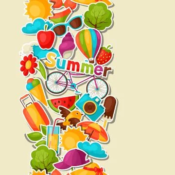 Seamless pattern with summer stickers. Background made without clipping mask Stock Illustration
