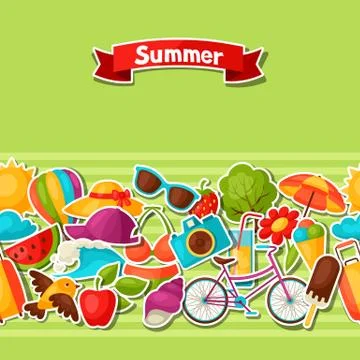 Seamless pattern with summer stickers. Background made without clipping mask Stock Illustration