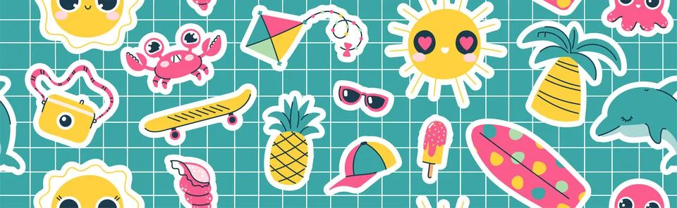 Seamless pattern with summer stickers Stock Illustration